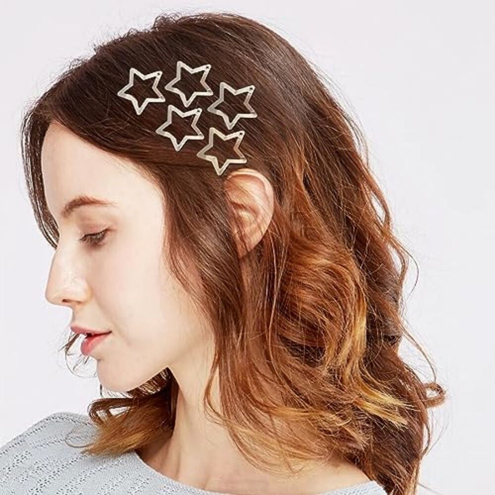 Star Hair Clips Silver Metal 2000s Y2K Snap Hair Barrettes Non Slip Girls Women